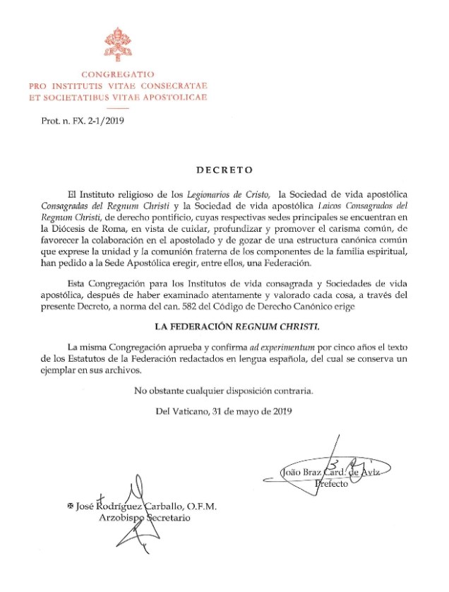 2019-05-31, Dekret, Errichtung der RC-Föderation 01